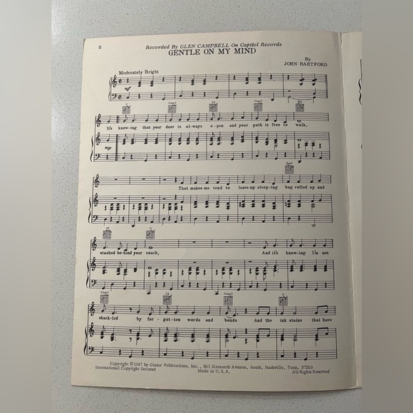 Vintage Sheet Music Glen Campbell Gentle On My Mind 1967 - Picture 5 of 6